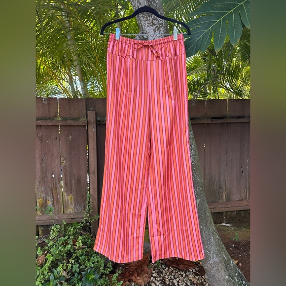 Pants - Women's Pink & Orange Striped Wide-Leg Pants